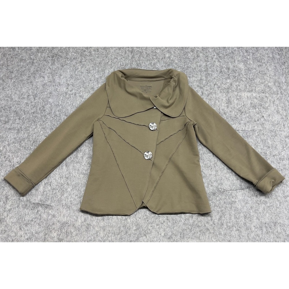 Neon Buddha Jacket Womens XS Olive Green Asymmetrical Cowl Neck Stretch Blazer